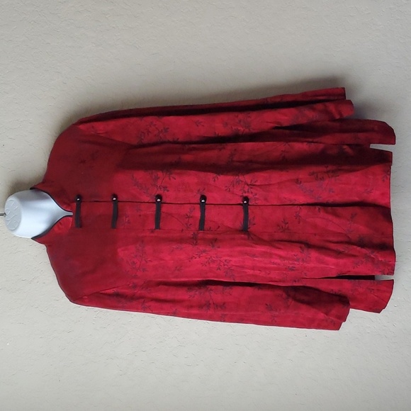 VTG R&M Richards by Karen Kwong Red Jacket Blazer Mandarin Collar Size 14 - Picture 1 of 10